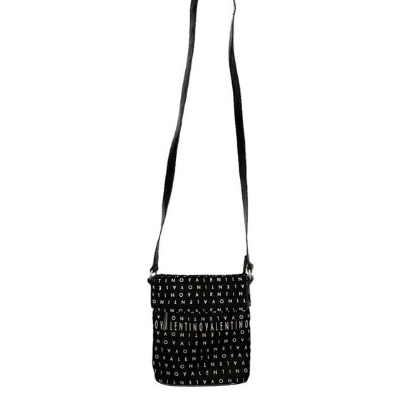 Mario Valentino Black Patent Leather and Canvas Sling Bag Italian Designer Tote - Picture 1 of 11